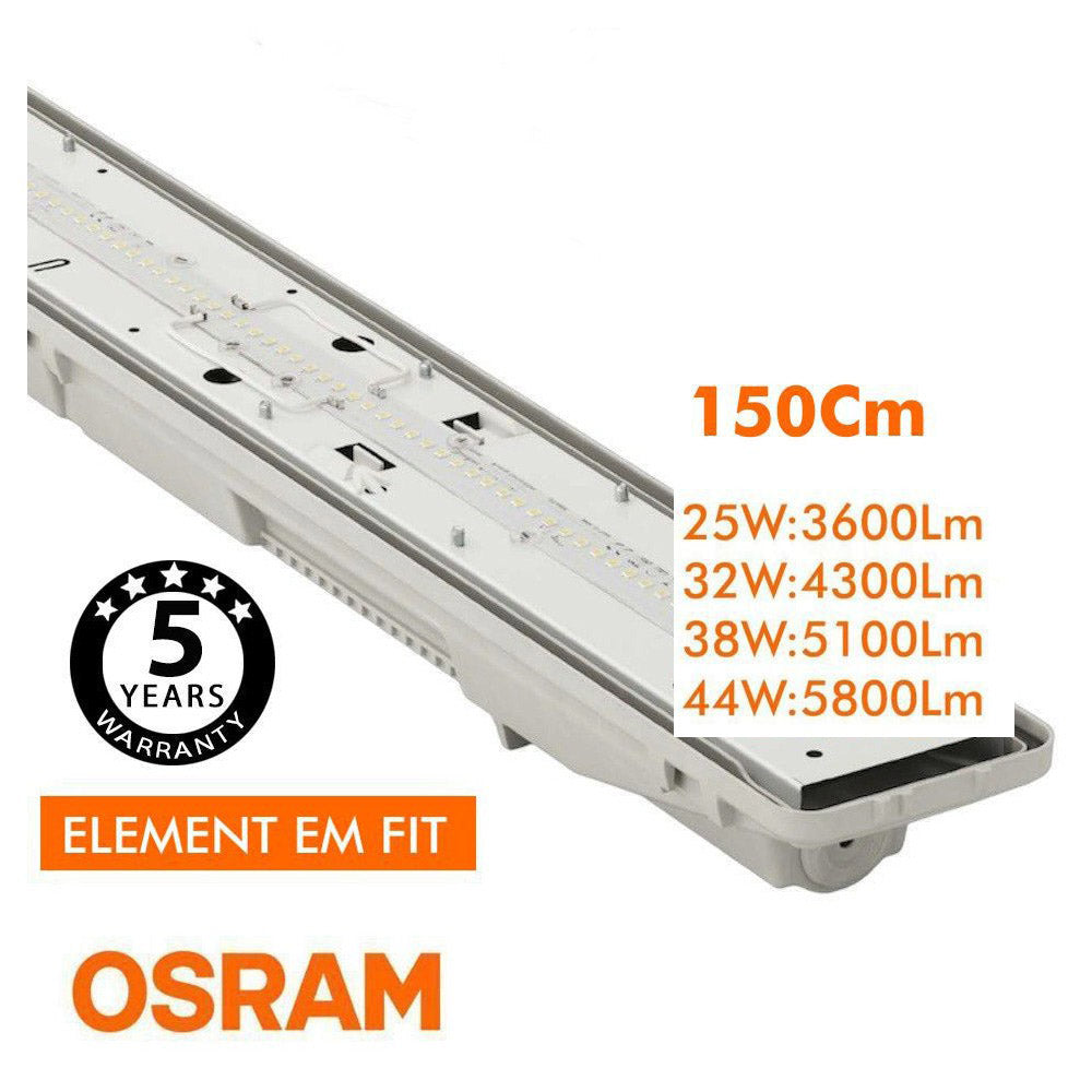 Regleta Estanca LED integrado, la solución perfecta para iluminar cualquier espacio de forma eficiente y duradera. Con potencia seleccionable de 25W a 44W esta regleta cuenta con un OSRAM Driver de alta calidad y un tamaño de 150cm que la hace ideal para cualquier tipo de instalación. Además, su diseño estanco asegura una protección total contra el polvo y la humedad, lo que la convierte en una opción perfecta para espacios de trabajo, almacenes o cualquier ambiente que requiera una iluminación de alto rend