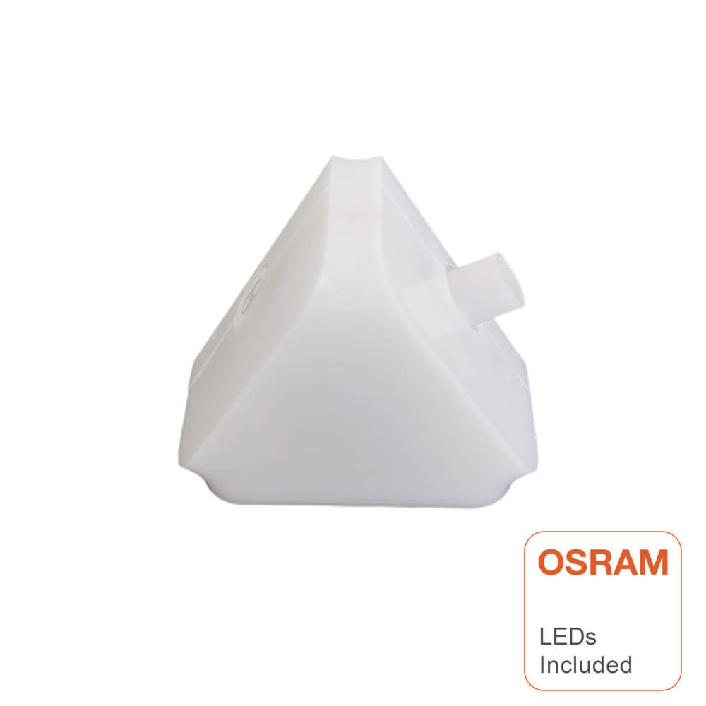 El conector led integrado triangular con chip OSRAM ha sido diseñado específicamente para su uso en las regletas lineales LINELUX. Gracias a su forma triangular, es posible enlazar hasta tres regletas de forma continua. 