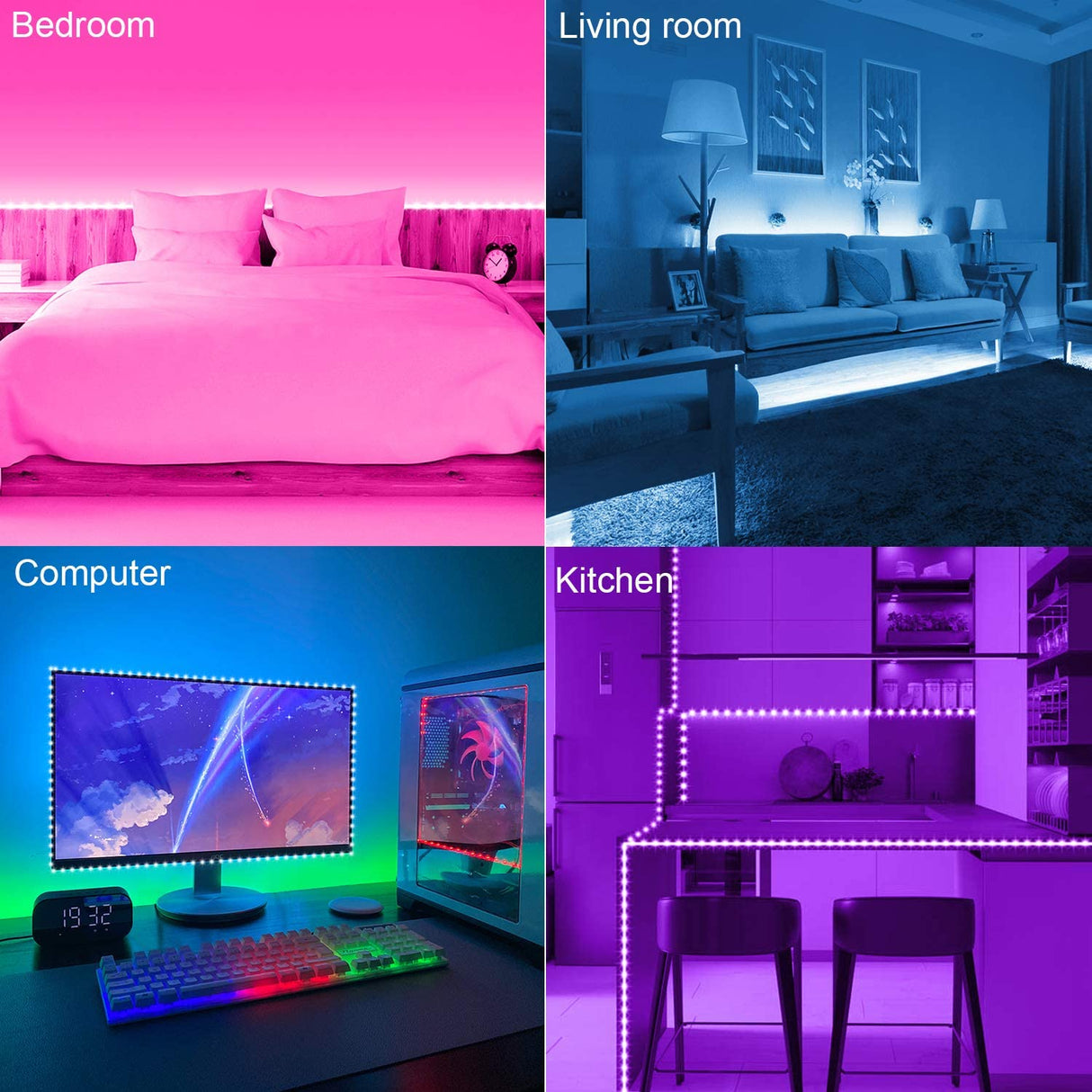 Kit completo que incluye 4 tiras led RGB de 7,5 metros cada una, adaptador de corriente DC12V, controlador IR WiFi, mando a distancia y accesorios. Las tiras LED RGB son autoadhesivas y son ideales para crear efectos ambientales en Navidad. Decora con luz y controla por APP Wifi o mando a distancia.