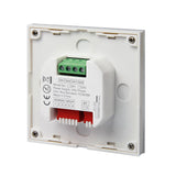 Panel táctil DALI para el control de tiras led CCT (blanco dual 2700K-6500K). Controla el encendido/apagado y regulación de intensidad y color de luz de hasta 4 grupos o zonas diferentes de forma individual o conjunta. Soporta modo de dirección única, modo de grupos y broadcast.