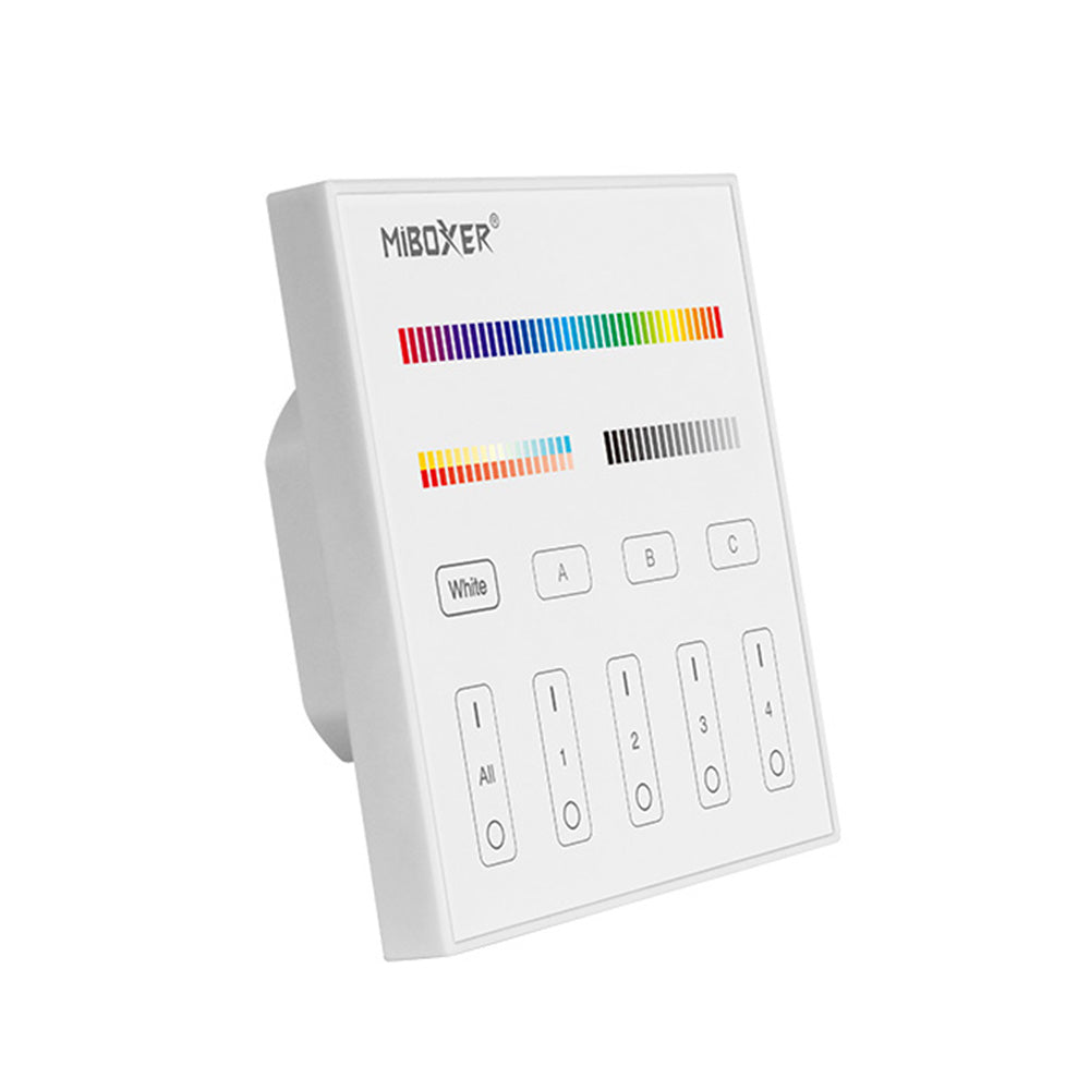 Panel táctil DALI 3 en 1. para el control de tiras led Monocolor, CCT, RGB, RGBW y RGB+CCT (RGB+blanco dual 2700K-6500K). Controla el encendido/apagado y regulación de intensidad y color de luz de hasta 4 grupos o zonas diferentes de forma individual o conjunta. Soporta modo de dirección única, modo de grupos y broadcast. Incluye display en la parte posterior para facilitar su configuración.