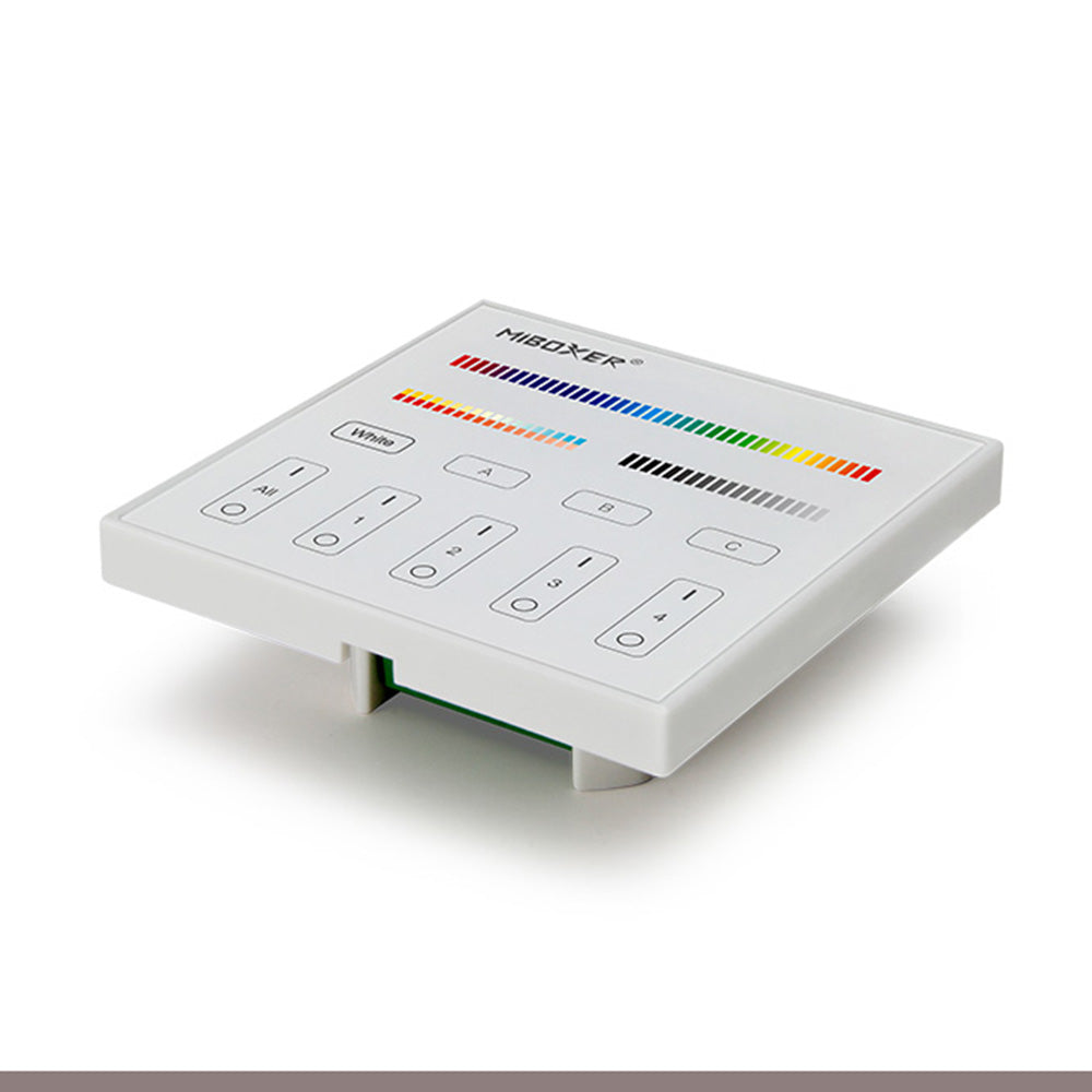 Panel táctil DALI 3 en 1. para el control de tiras led Monocolor, CCT, RGB, RGBW y RGB+CCT (RGB+blanco dual 2700K-6500K). Controla el encendido/apagado y regulación de intensidad y color de luz de hasta 4 grupos o zonas diferentes de forma individual o conjunta. Soporta modo de dirección única, modo de grupos y broadcast. Incluye display en la parte posterior para facilitar su configuración.