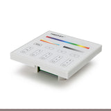 Panel táctil DALI 3 en 1. para el control de tiras led Monocolor, CCT, RGB, RGBW y RGB+CCT (RGB+blanco dual 2700K-6500K). Controla el encendido/apagado y regulación de intensidad y color de luz de hasta 4 grupos o zonas diferentes de forma individual o conjunta. Soporta modo de dirección única, modo de grupos y broadcast. Incluye display en la parte posterior para facilitar su configuración.