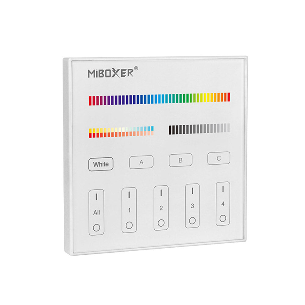 Panel táctil DALI 3 en 1. para el control de tiras led Monocolor, CCT, RGB, RGBW y RGB+CCT (RGB+blanco dual 2700K-6500K). Controla el encendido/apagado y regulación de intensidad y color de luz de hasta 4 grupos o zonas diferentes de forma individual o conjunta. Soporta modo de dirección única, modo de grupos y broadcast. Incluye display en la parte posterior para facilitar su configuración.