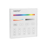 Panel táctil DALI 3 en 1. para el control de tiras led Monocolor, CCT, RGB, RGBW y RGB+CCT (RGB+blanco dual 2700K-6500K). Controla el encendido/apagado y regulación de intensidad y color de luz de hasta 4 grupos o zonas diferentes de forma individual o conjunta. Soporta modo de dirección única, modo de grupos y broadcast. Incluye display en la parte posterior para facilitar su configuración.