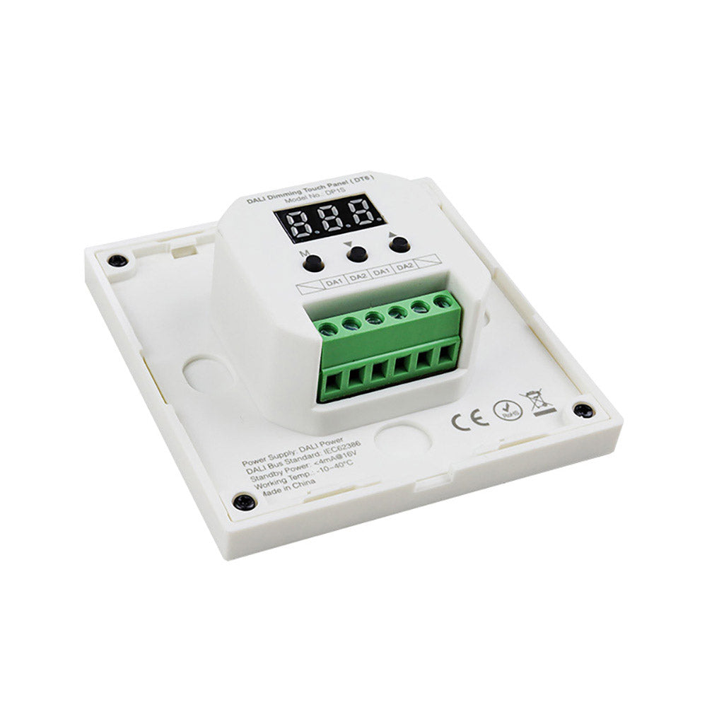 Panel táctil DALI para el control de tiras led CCT (blanco dual 2700K-6500K). Controla el encendido/apagado y regulación de intensidad y color de luz de hasta 4 grupos o zonas diferentes de forma individual o conjunta. Soporta modo de dirección única, modo de grupos y broadcast.