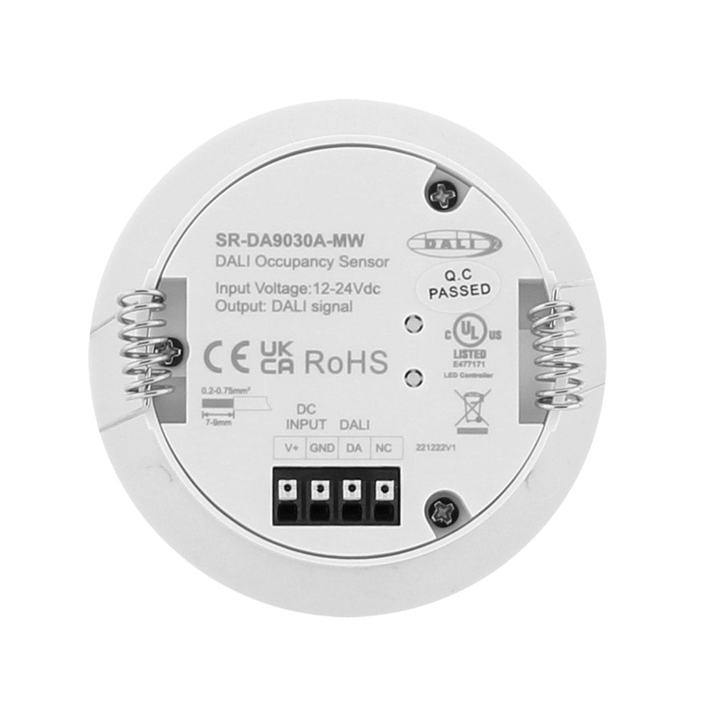 Sensor multifunción de movimiento y luminosidad que transfiere las señales recogidas a señal DALI para una fácil configuración con el resto de dispositivos de la instalación DALI. 