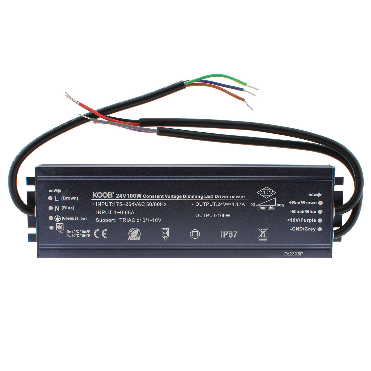Fuente de alimentación con protección contra el agua IP67 y regulación 5 en 1: 0-10V, 1-10V, 10V PWM, TRIAC DIM, Resistance DIM. Libre de parpadeo, regulación 0-100%, Regulación led 1%. Ideal para regulación de tiras led DC24V, con posibilidad de añadir sondas crepusculares 0-10V, mandos y reguladores 0-10V, TRIAC, etc.