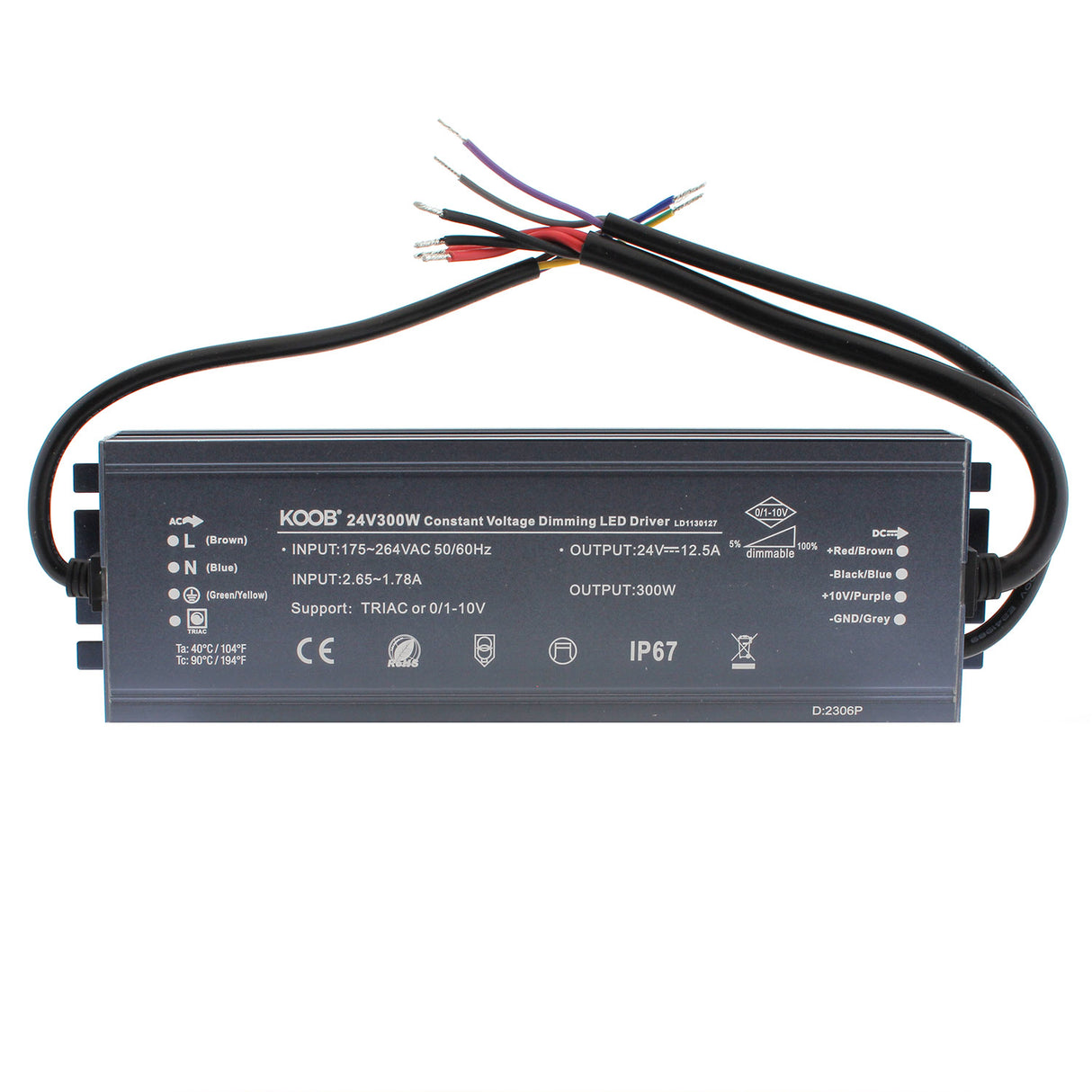 Fuente de alimentación con protección contra el agua IP67 y regulación 5 en 1: 0-10V, 1-10V, 10V PWM, TRIAC DIM, Resistance DIM. Libre de parpadeo, regulación 0-100%, Regulación led 1%. Ideal para regulación de tiras led DC24V, con posibilidad de añadir sondas crepusculares 0-10V, mandos y reguladores 0-10V, TRIAC, etc.