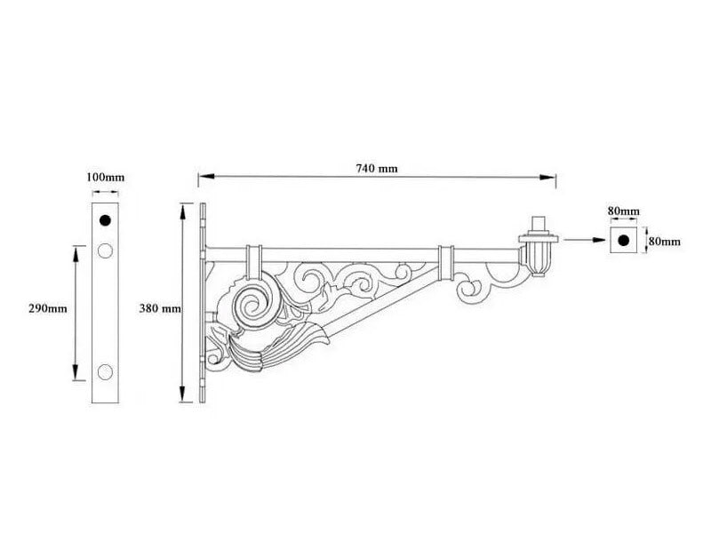 El brazo Villa 70cm es de estilo clásico especialmente diseñado como soporte a pared o columna Villa, para luminarias ornamentales del tipo Villa. 