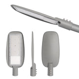 Farola LED con chip Osram y 100lm/w, con cuerpo de aluminio fundido a presión y óptica asimétrica profesional que aumenta la luminosidad y la distribuye de forma óptima. 