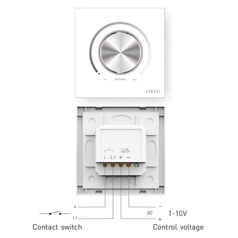 Dimmer de LTECH con tres tipos de regulación 1-10V para la regulación de intensidad de fuentes, driver o balastos con entrada 0/1-10V.