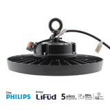 Campana LED Industrial UFO INTELIGENTE con DRIVER LIFUD de 5ª generación y chip  led  PHILIPS LUMILED con un rendimiento de 150lm/W y disipador mejorado para una perfecta disipación de calor. Regulación 1-10V, Opcionalmente es posible instalar sensores de movimiento y luminosidad Plug & Play. Con selector de tres potencias de iluminación 120W-160W-200W. Protección contra sobretensiones de 6KV.