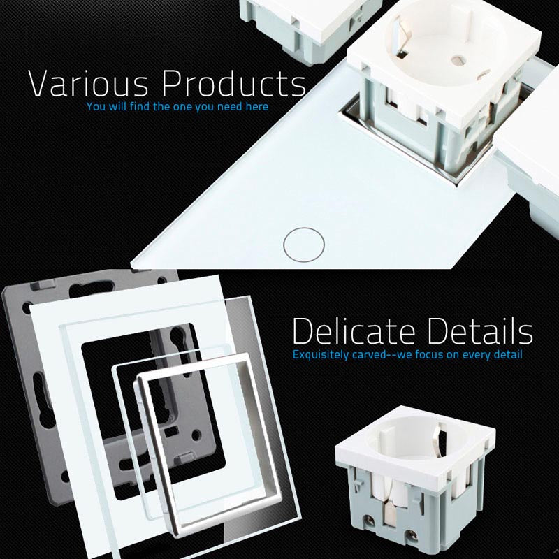 Conmutador doble de 2 cuerpos con 1 encendido + 1 enchufe en color blanco con función de control remoto (vía RF). Interruptor eléctrico de empotrar con cuerpo de aluminio y panel frontal táctil iluminado de cristal templado con acabado de alta calidad y diseño minimalista. Incluye marco interior del color del cristal.