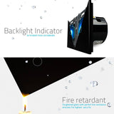 Interruptor doble de 2 cuerpos con 2 encendidos en color negro con función de control remoto (vía RF). Interruptor eléctrico de empotrar con cuerpo de aluminio y panel frontal táctil iluminado de cristal templado con acabado de alta calidad y diseño minimalista.