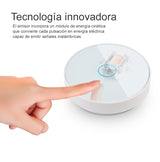 Kit que incluye Emisor + Receptor de timbre inalámbrico. El emisor envía la señal de forma inalámbrca y el receptor reproduce el sonido del timbre. Para su intalación en cualquier lugar sin necesidad de cableado. Expandible y con un diseño minimalista.