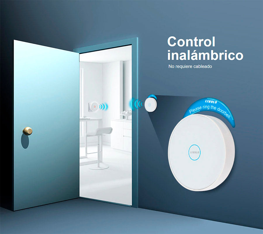 Emisor de timbre inalámbrico sin batería. Transmite señal RF al receptor (no incluido) para su intalación en cualquier lugar sin necesidad de cableado. Fácilmente configurable y con un diseño minimalista.