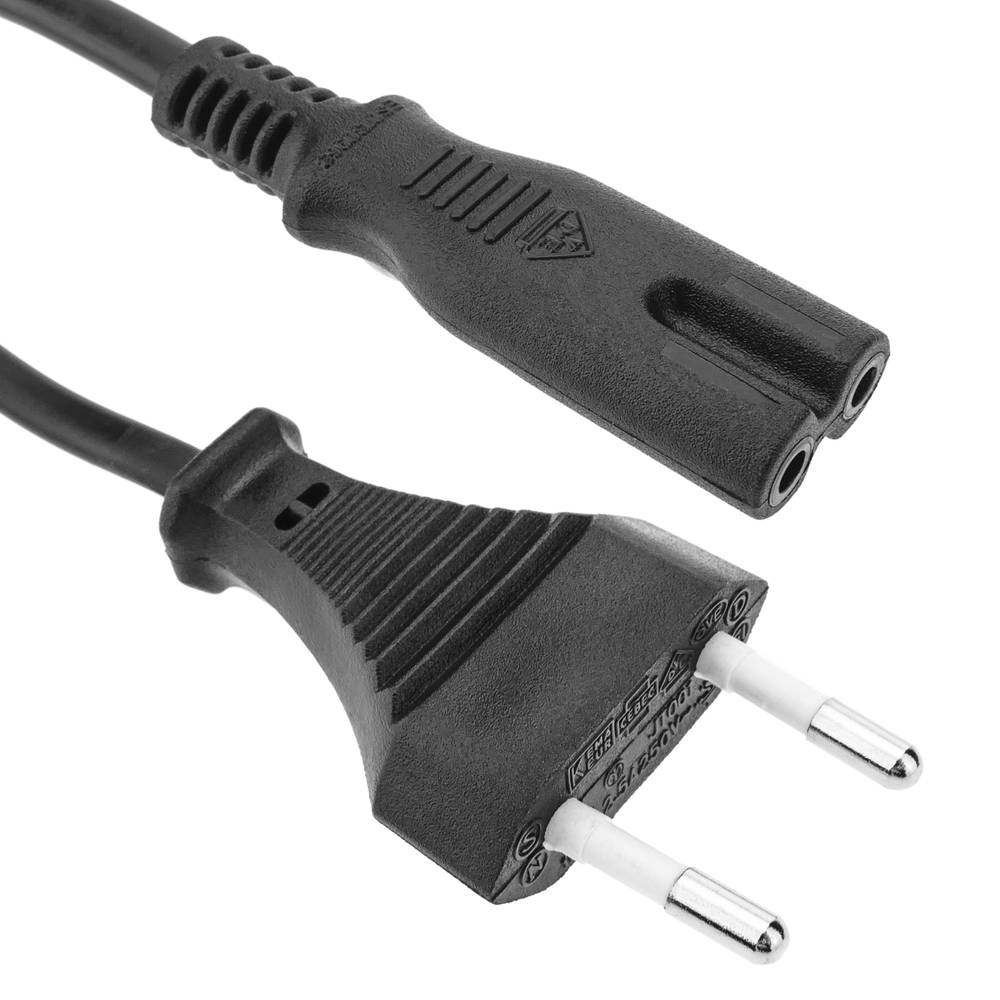 Cable de Alimentación con conector en forma de ocho C8/C7 para conectar a los adaptadores de corriente. Con clavija EU.