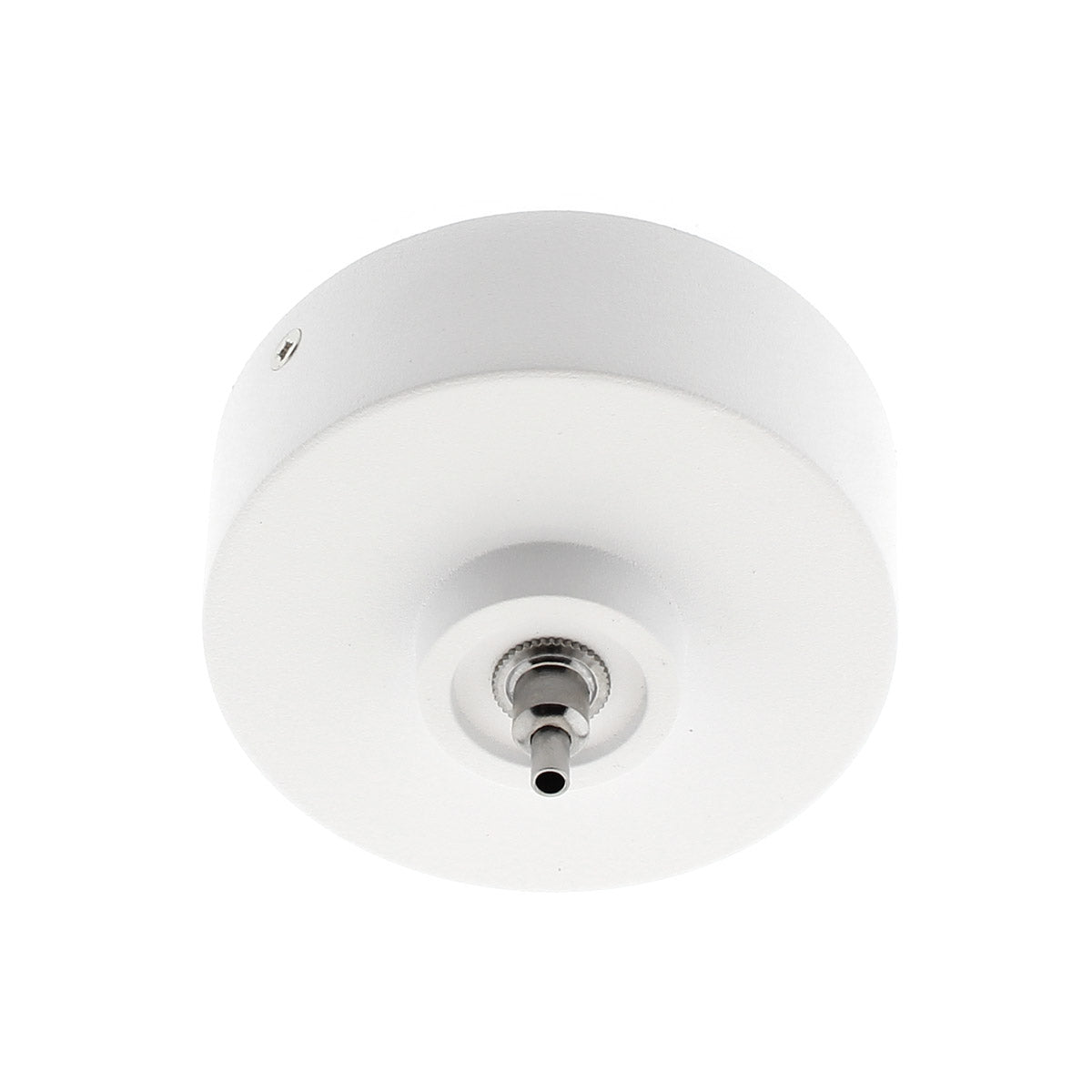 Florón redondo lacado color blanco mate, Ø75x28mm. Facilita la instalación y oculta los cables de conexión de las lámparas suspendidas.