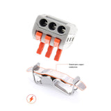 Conector rápido ideal para la conexión rápida de cables de sección desde 0.08 hasta 2,5 mm2. Terminal de conexión para cables de dos hilos.