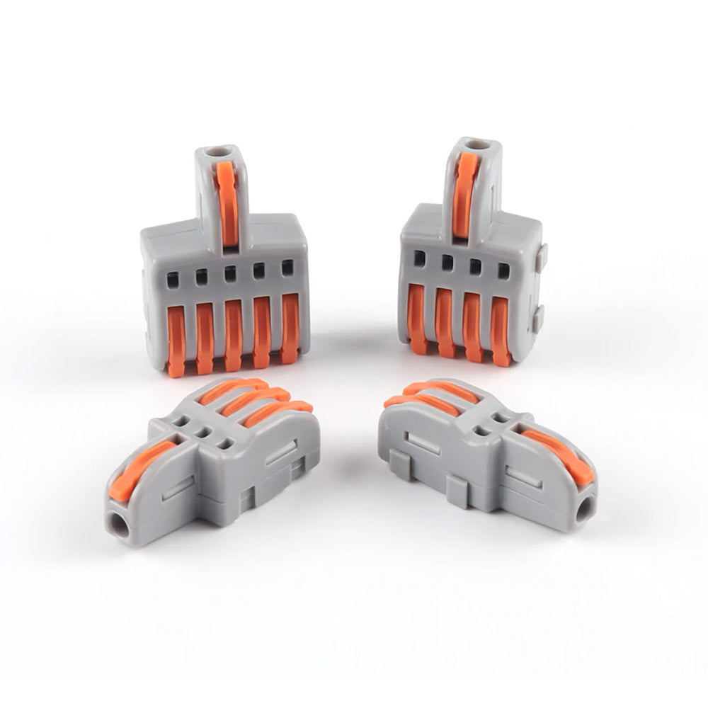 Conector rápido con 1 entrada para cables de sección 0.2-4mm2 y salida para 2 cables de sección 0.2-2.5mm2 - 250V / 32A Nylon/PC. Facilita y organiza las instalaciones eléctricas.