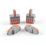 Conector rápido con 1 entrada para cables de sección 0.2-4mm2 y salida para 4 cables de sección 0.2-2.5mm2 - 250V / 32A Nylon/PC. Facilita y organiza las instalaciones eléctricas.