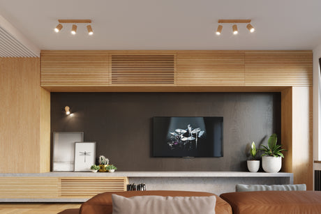 Lámpara de techo BERG con 4 puntos de iluminación, SOLLUX iluminación, de madera natural, un diseño inspirado en la tendencia de la arquitectura orgánica, cuyas referencias se pueden ver incluso en los detalles mas pequeños.