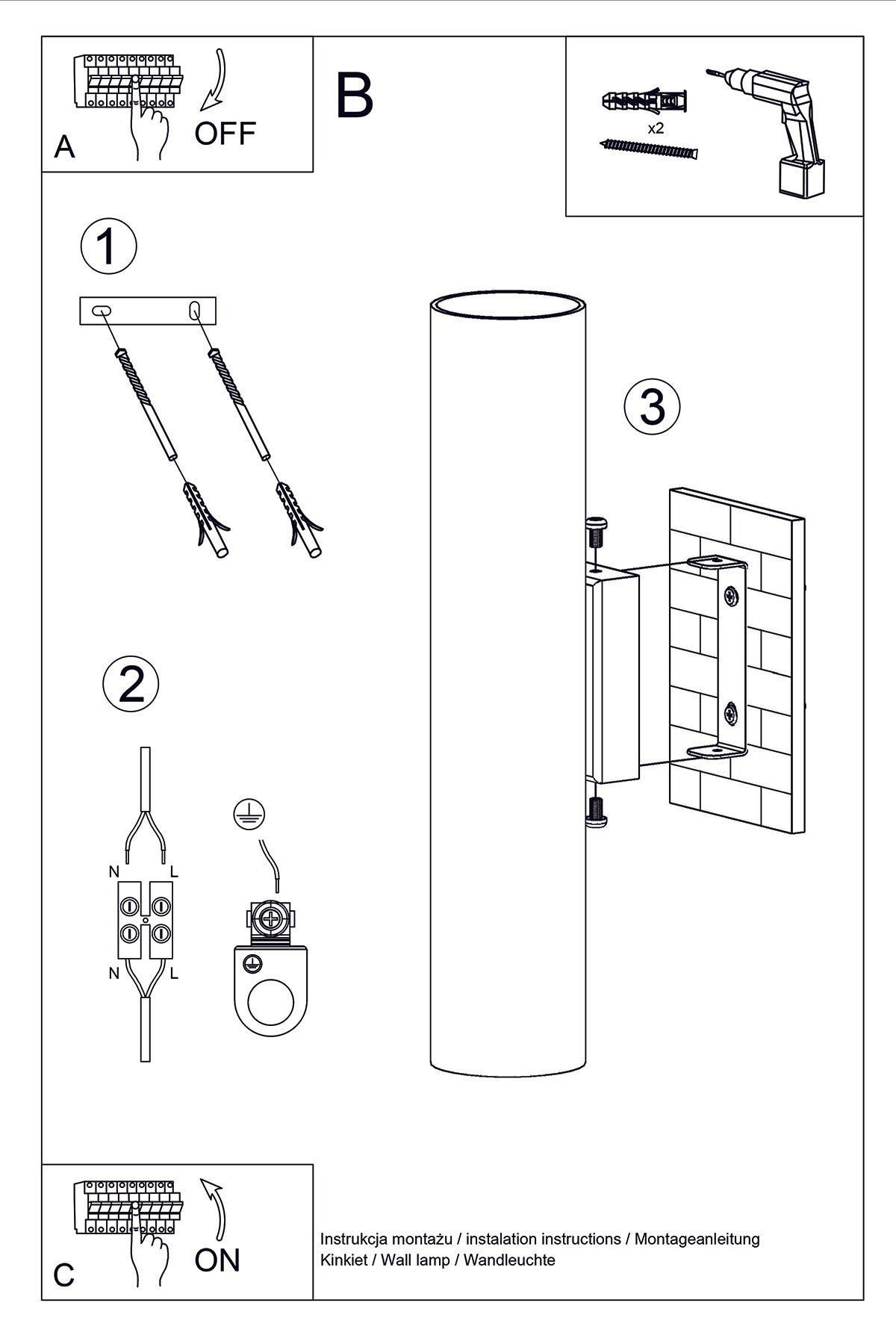 Aplique de pared LAGOS 2 negro, GU10