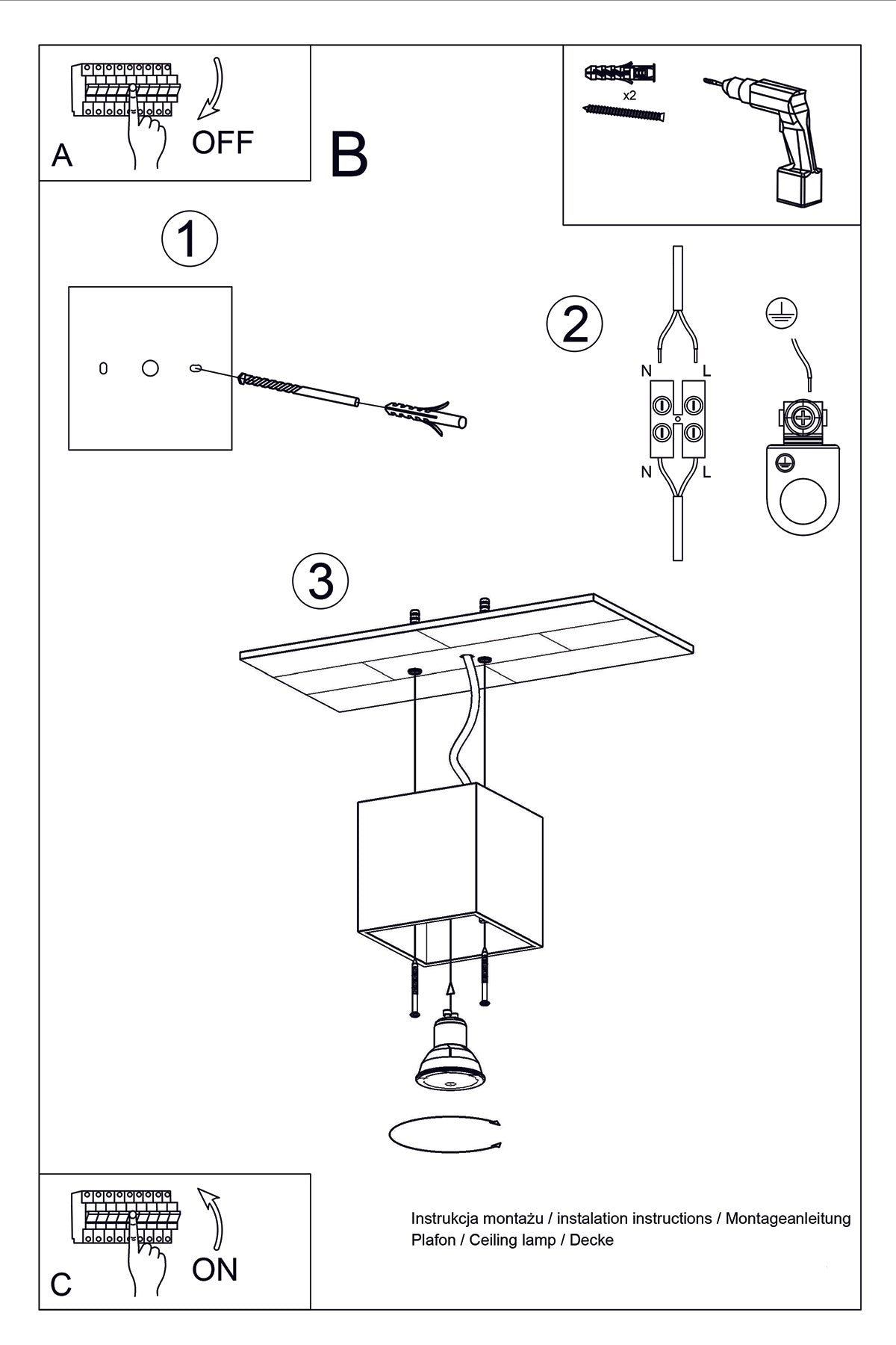 Aplique de techo QUAD 1 antracita, GU10