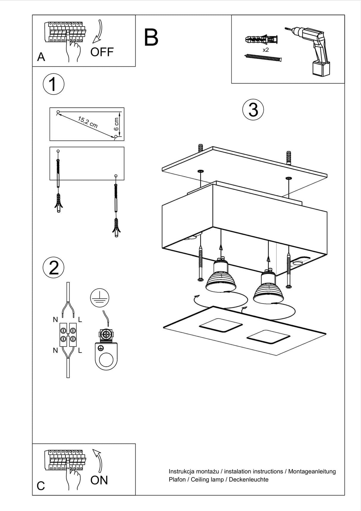 Aplique de techo MONO 2 blanco, GU10