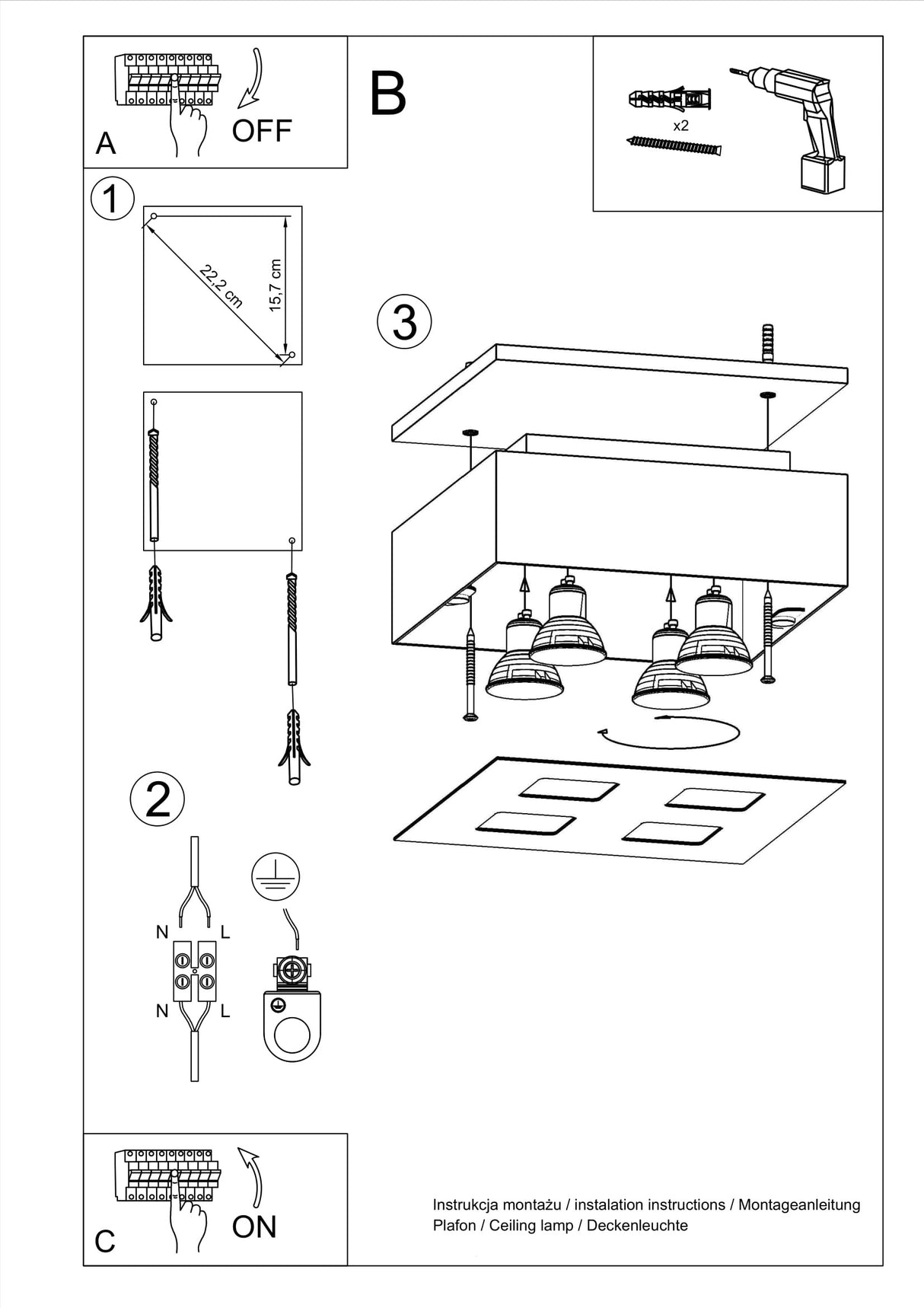 Aplique de techo MONO 4 blanco, GU10