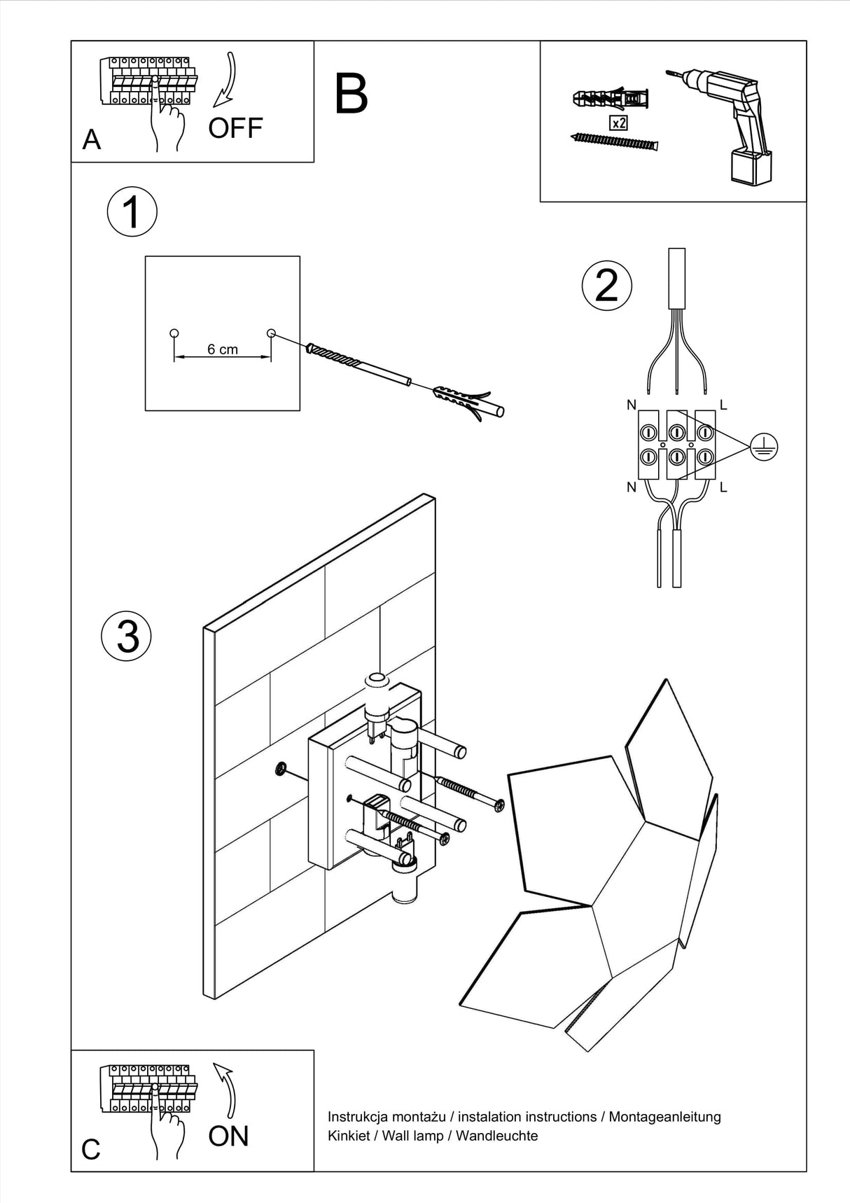 Aplique de pared PENTA negro, G9