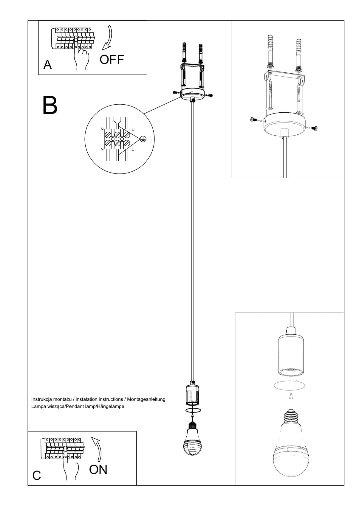 Lámpara de techo EDISON negro, E27&blanco, E27