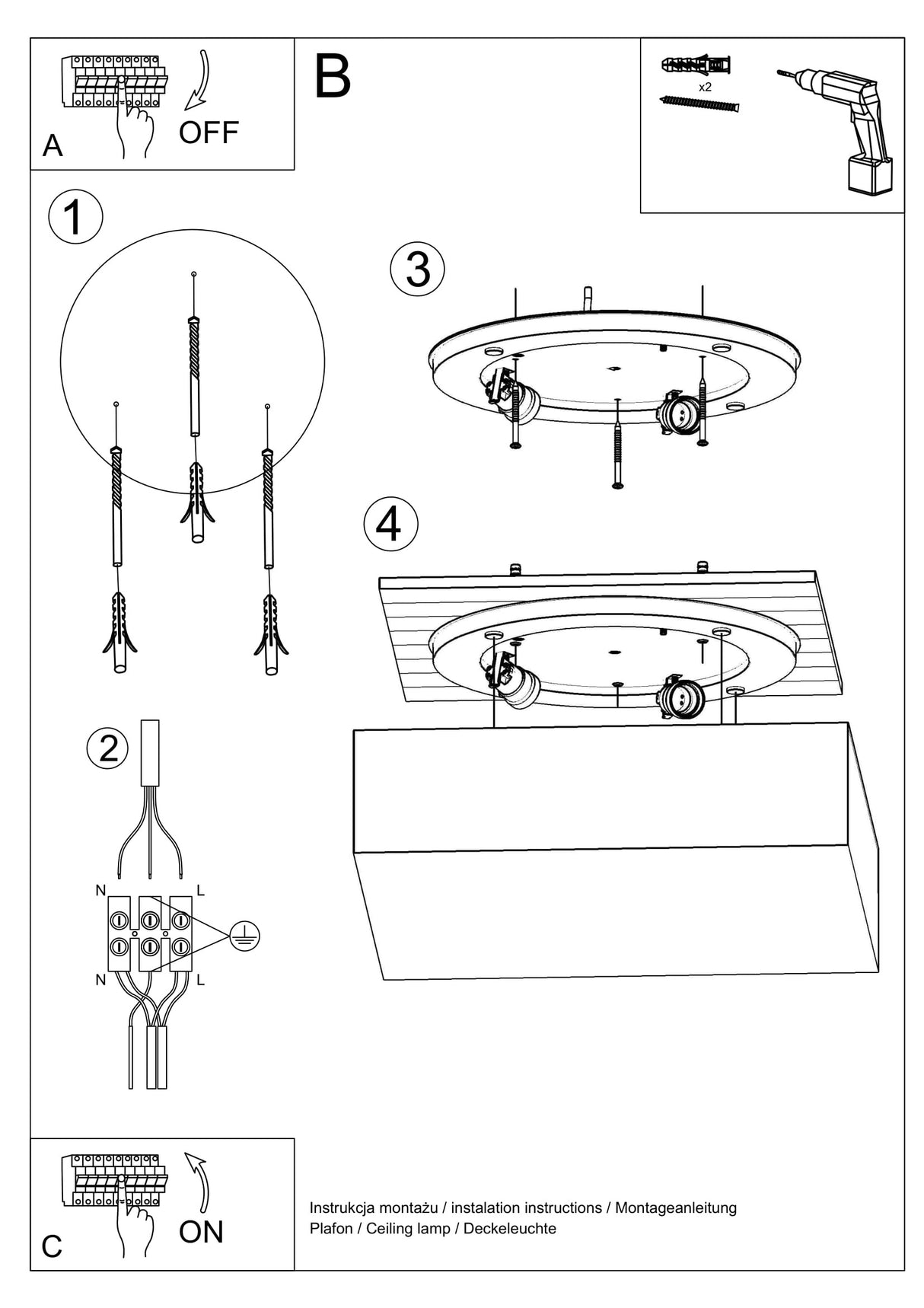 Aplique de techo HORUS 35 negro, E27