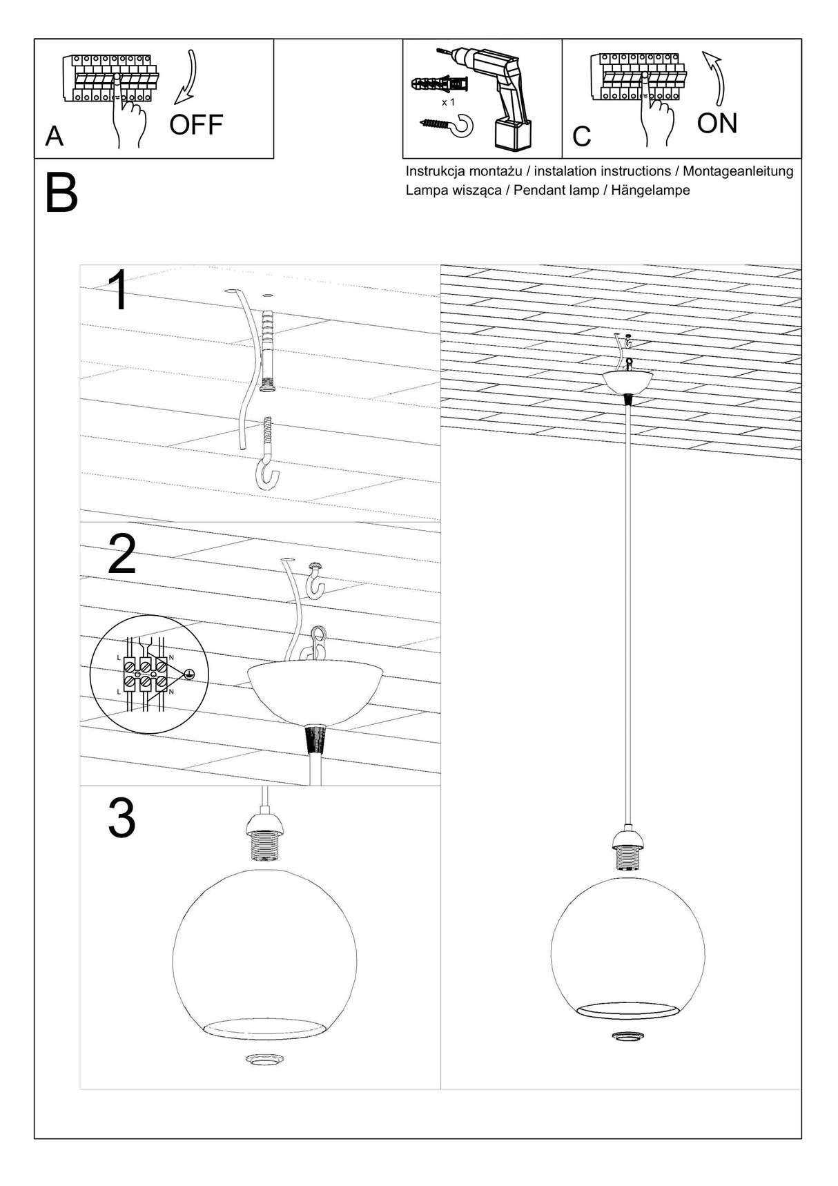 Lámpara colgante BALL blanco, E27