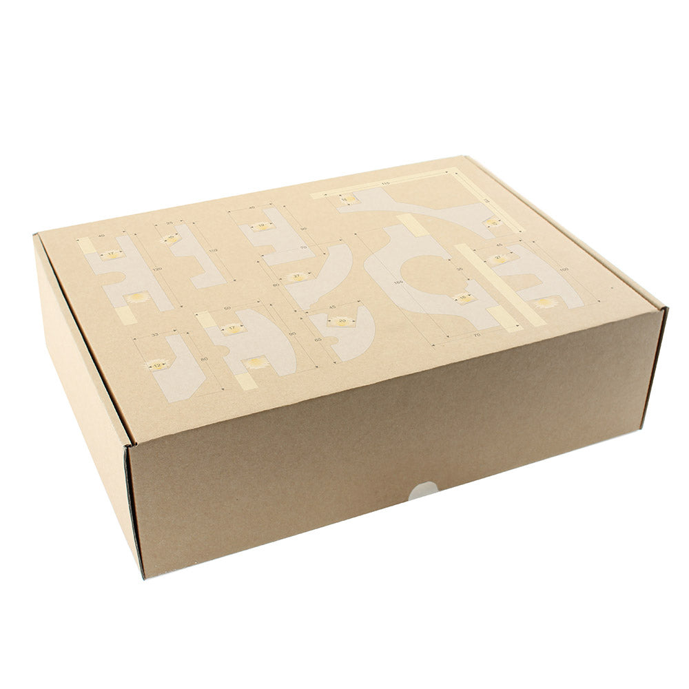 Caja con un amplio muestrario de molduras fabricadas en poliestireno extruido diseñadas para instalación de iluminación lineal led. Consíguelo GRATIS por un pedido mínimo de 500€ en molduras.