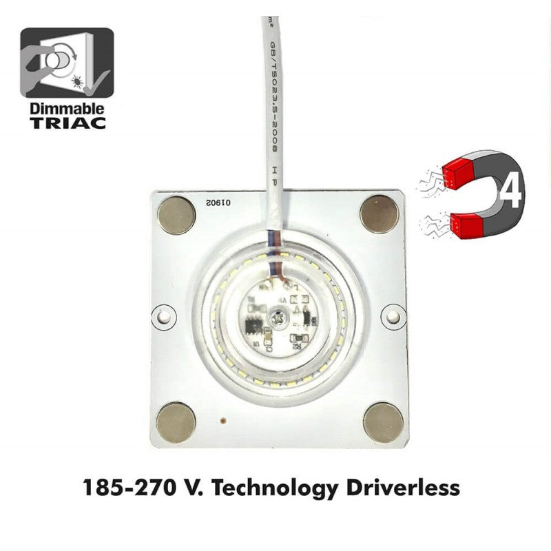 Módulo LED de 10W conexión directa a red 220v, no necesita fuente de alimentación. Diodo SMD3030. Esta nueva tecnología contiene CI (Circuito Integrado) con protección a temperatura y sobretensiones de hasta 700V.  Regulable TRIAC