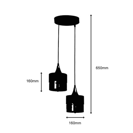 Lámpara Colgante "8318-2T" Metal/Cristal Negro E27 Sin Bombilla [OPV-534LUN3130]