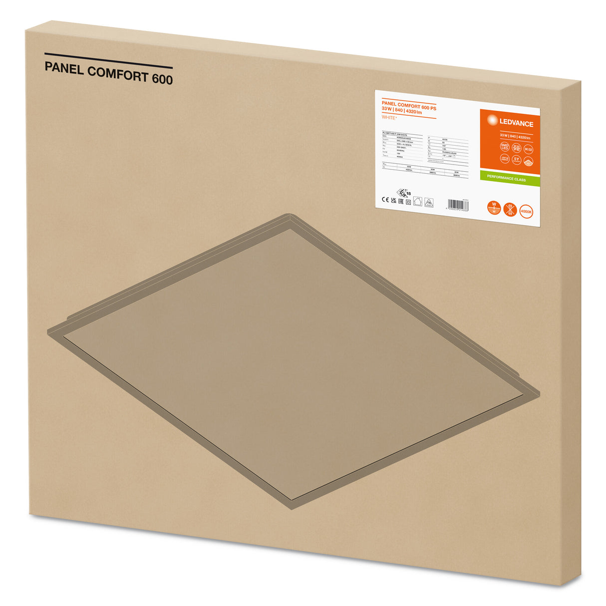 Panel LED Ledvance   33 / 30 / 28W 4320 / 3900 / 3640Lm 4000K 110º IP40/IP20