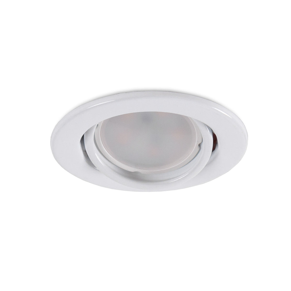 Pack de 5 Bombillas LED GU10 6W 500Lm 6000ºK 30.000H - Aro Downlight Redondo Inclinable "Vepa" Acero 90mm - Blanco