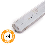 Pack 4 PANTALLAS ESTANCA PARA DOS TUBOS LEDs 1200mm ABS/PC CLIPS INOX