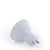 Pack de 5 Bombillas LED GU10 6W 500Lm 6000ºK 30.000H - Aro Downlight Redondo Inclinable "Vepa" Acero 90mm - Blanco