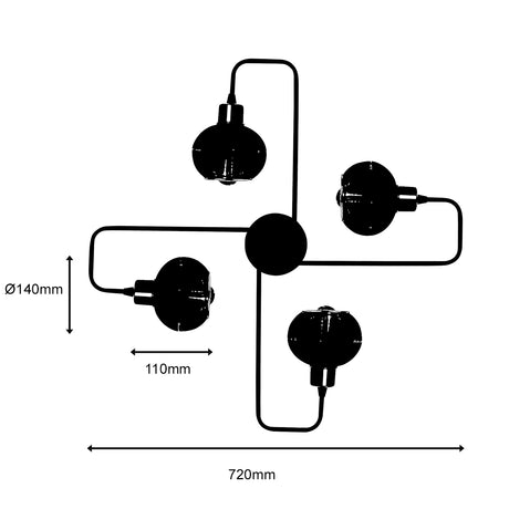 Lámpara de Techo estilo vintage "Anı" Negro/Cobre 4 x E 27 Sin Bombilla [OPV-525NOR1183]
