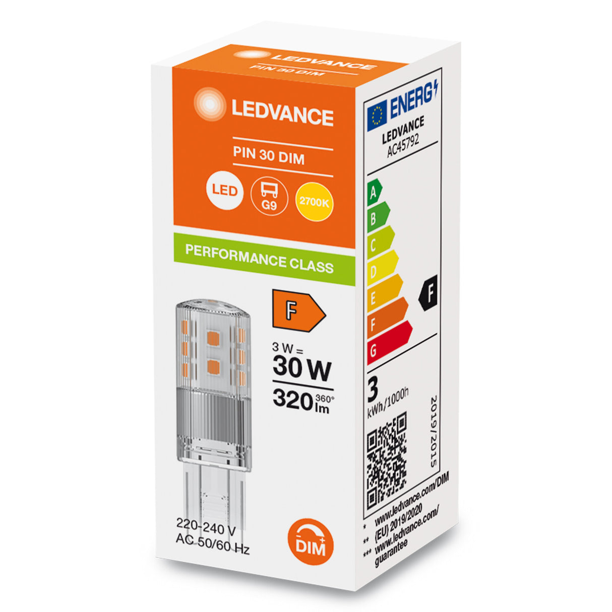 Ledvance/Osram Bombilla LED "Special" G9 3W 320Lm 2700K 300º IP20 Regulable