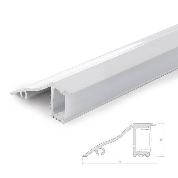 Perfíl de Aluminio para LEDS Instalación en Paredes - Difusor Opal - Tira de 1 Metro