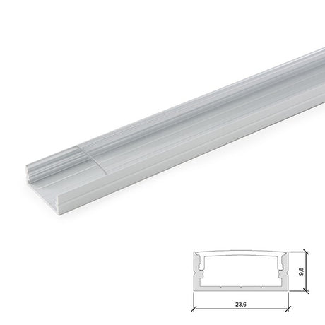 Perfíl de Aluminio para Tira de LEDs Doble - Difusor Transparente - Tira de 2 Metros