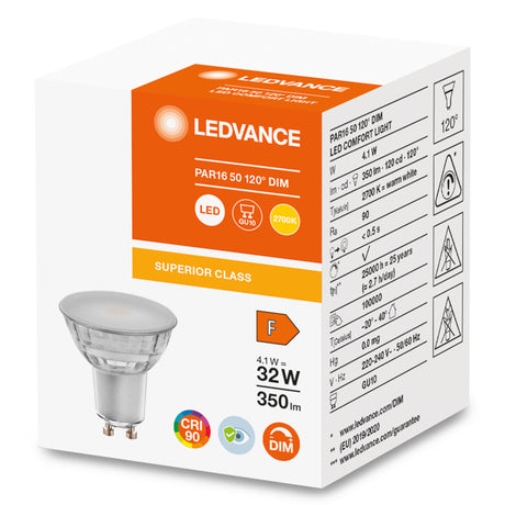 Ledvance/Osram Bombilla LED Spot GU10 4,1W 350Lm 2700K 120º IP20 Regulable