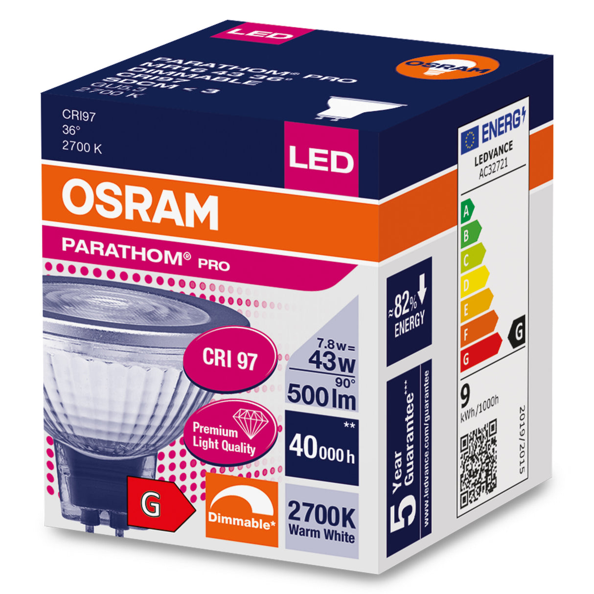 Ledvance/Osram Bombilla LED Spot GU5,3 7,8W 500Lm 2700K 36º IP20 Regulable