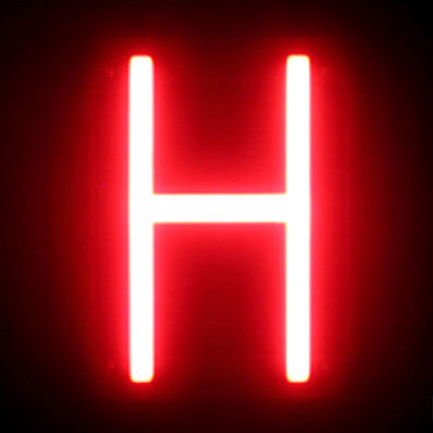 Letra LED Neon "H"  Ancho 97mm Alto 161mm Fondo 38mm