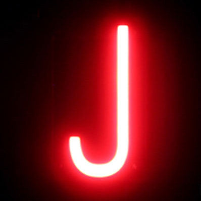 Letra LED Neon "J"  Ancho 74mm Alto 161mm Fondo 38mm